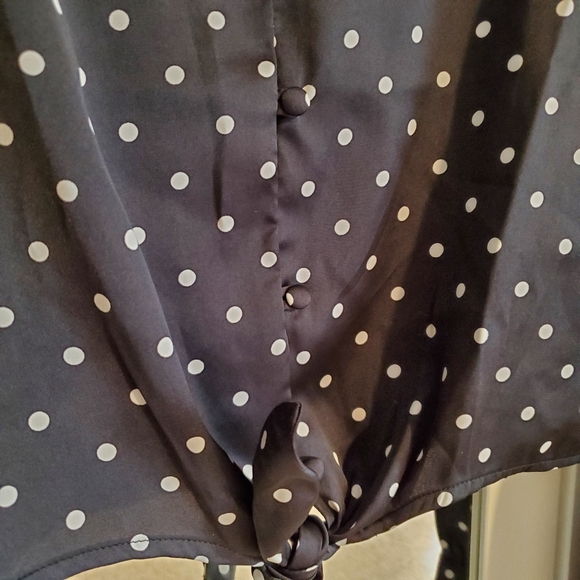 Silky Polka Dot Tie Front Blouse - Picture 5 of 6